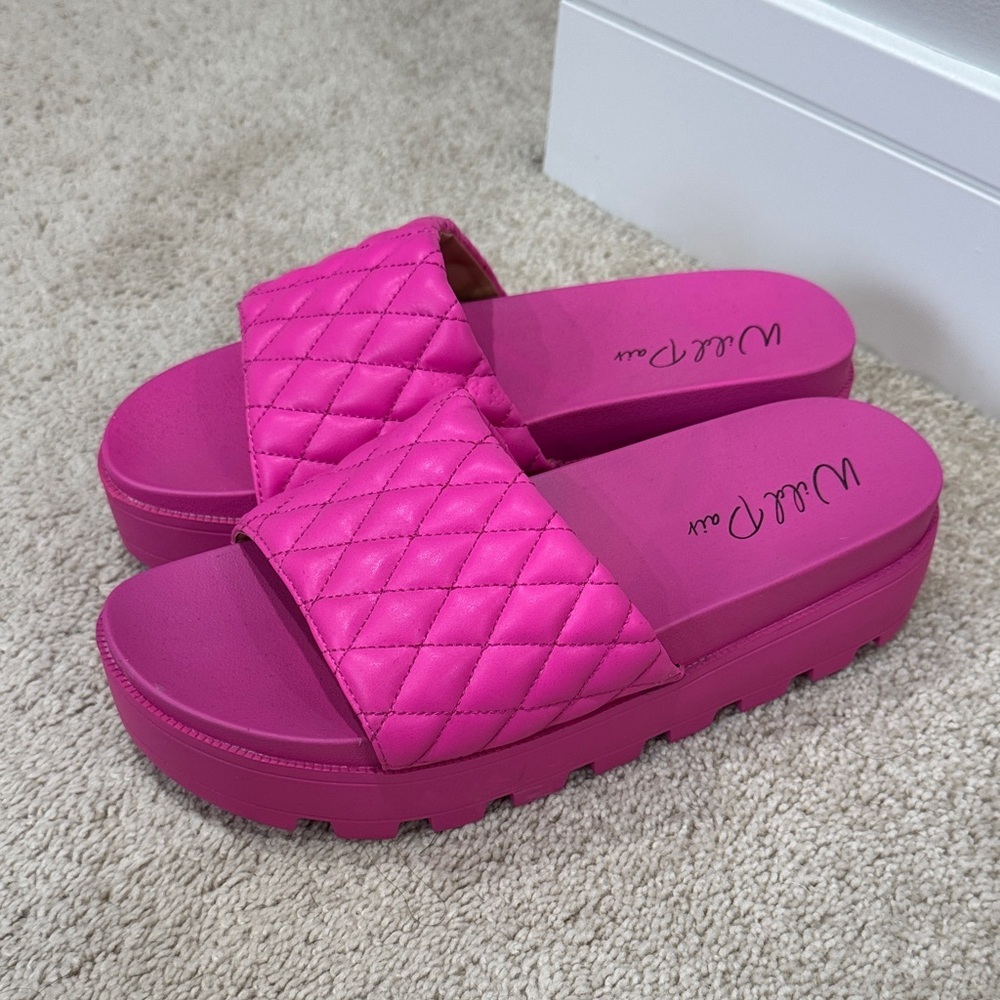 Wild Pair Quilted Hot Pink Platform Slide Clogs